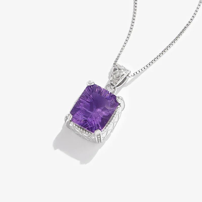 cushion-cut amethyst pendant necklace front pendant view on a white background