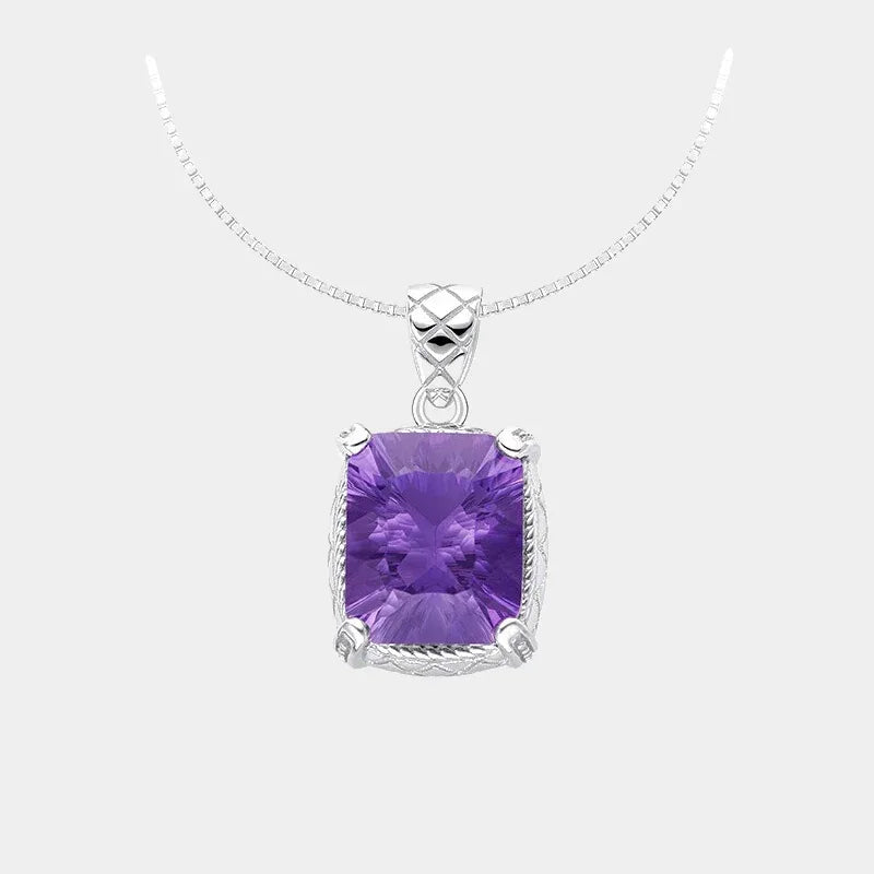 cushion-cut amethyst pendant necklace front product view on a white background