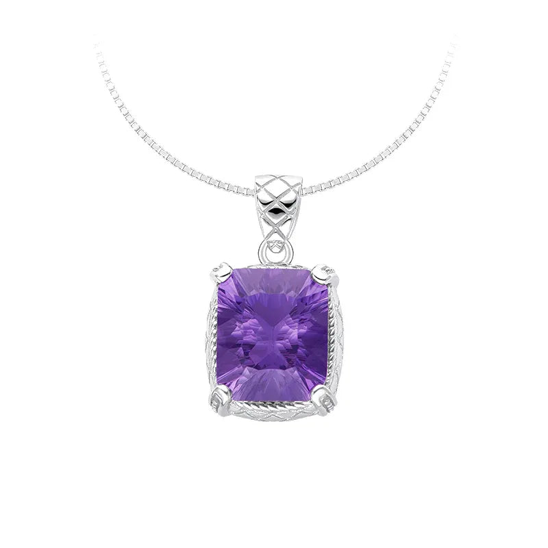 cushion-cut amethyst pendant necklace second neckline view in soft light