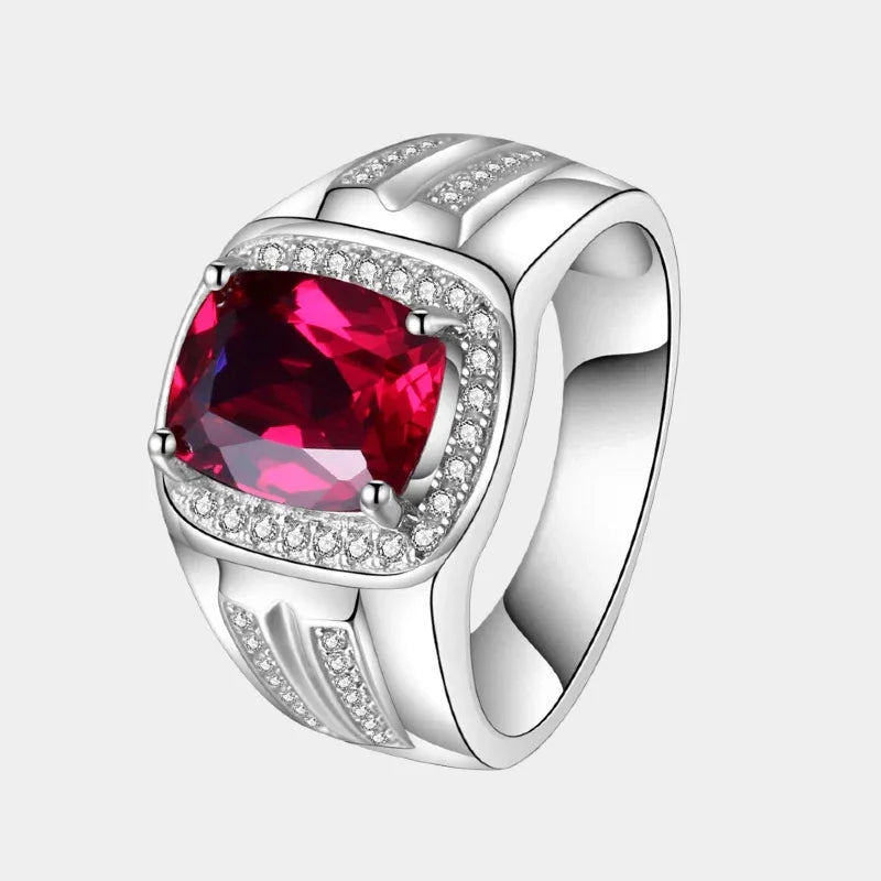 Cushion-Cut Ruby Textured Men's Ring — main ring product view