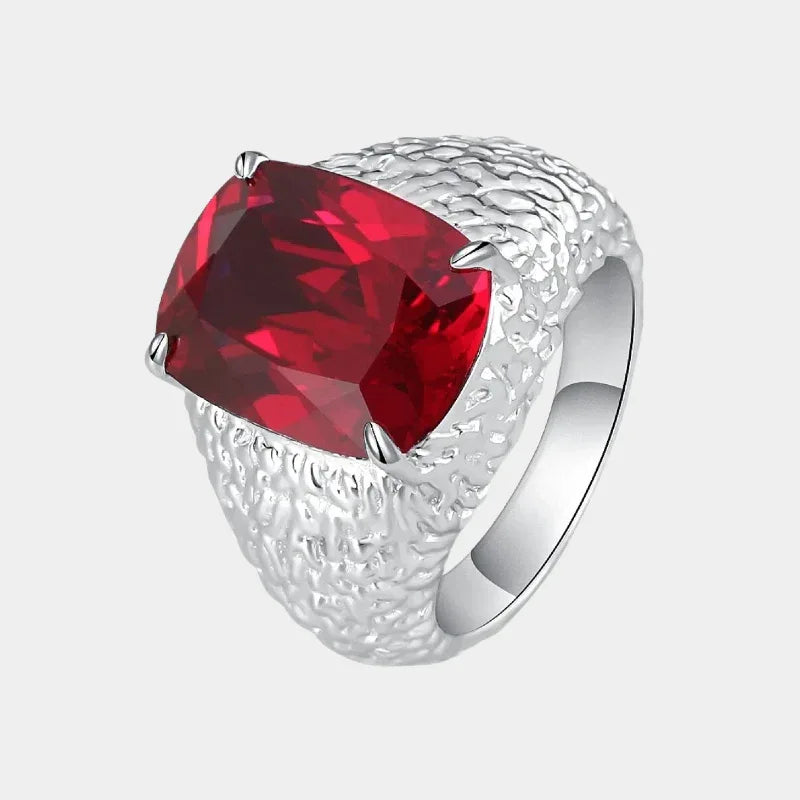 Cushion-Cut Ruby Textured Men's Ring with Wide Band — main ring product view