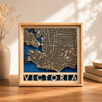 Custom 3D Wooden City Map Wall Art, styled product scene with anniversary-themed props