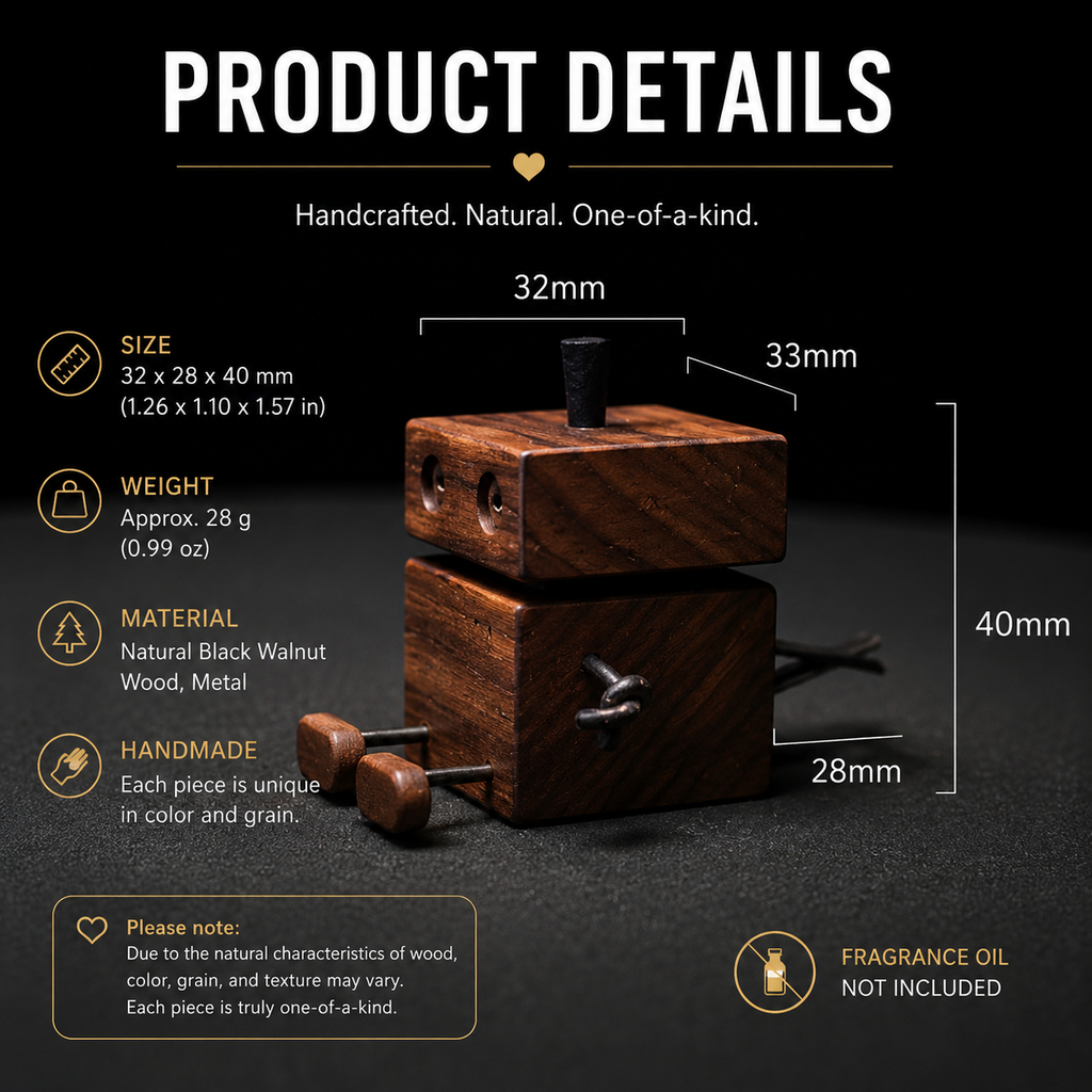 Custom Number Walnut Wood Robot Car Diffuser – Personalized Lucky Number Dashboard Ornament, alternate angled product view