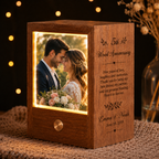Custom Photo Crystal Night Light – Personalized Wood Anniversary Gift with Photo & Text, styled product scene with...