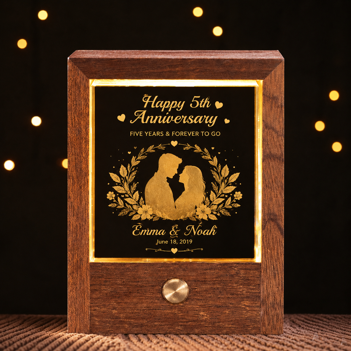 Custom Photo Crystal Night Light – Personalized Wood Anniversary Gift with Photo & Text, available color or style options