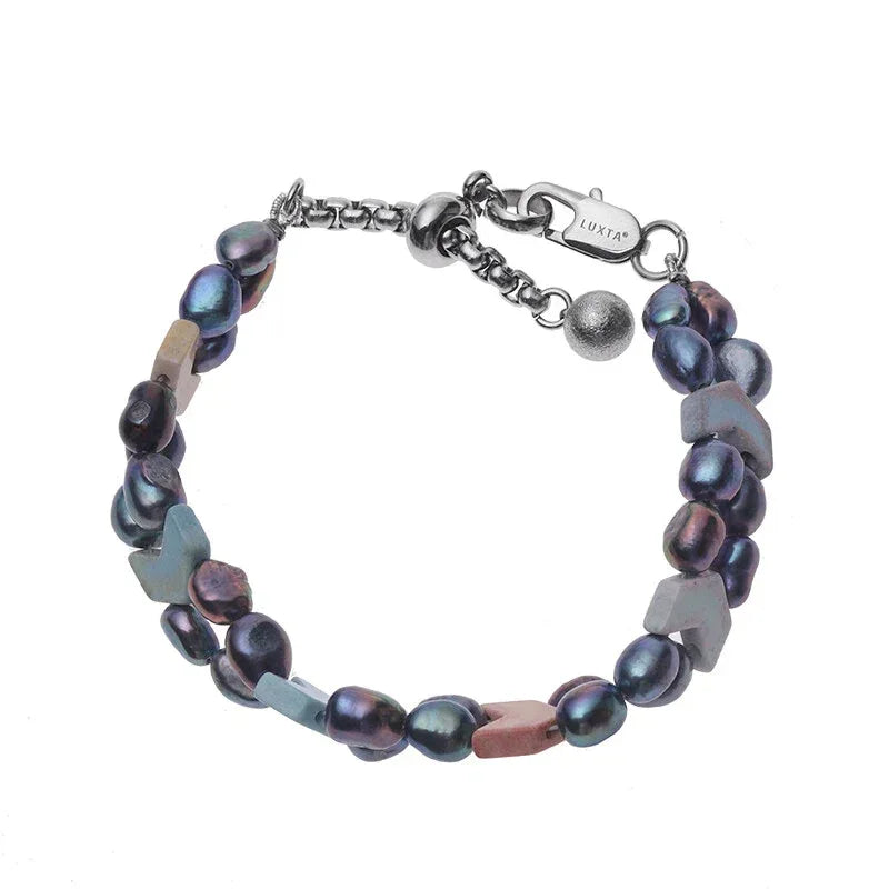 Dark Baroque Pearl Double-Strand Bracelet — alternate isolated full bracelet view