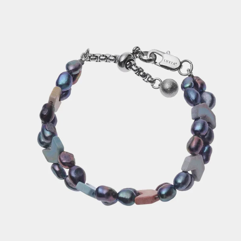Dark Baroque Pearl Double-Strand Bracelet — front view of dark double-strand baroque pearl bracelet