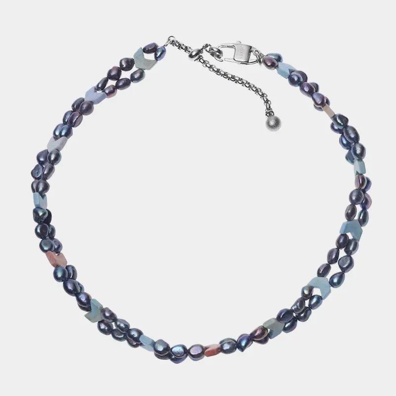Dark Baroque Pearl Double-Strand Necklace — front view of dark double-strand baroque pearl necklace