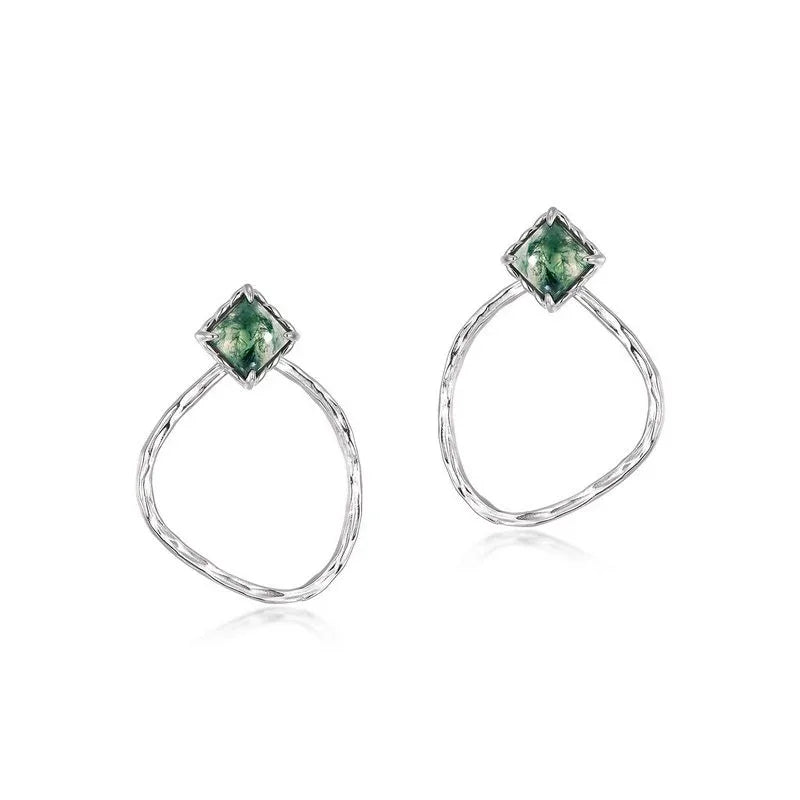 Detachable Two-Way Moss Agate Earrings — angled product view 5
