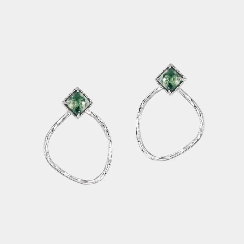 Detachable Two-Way Moss Agate Earrings — front product view on a light background