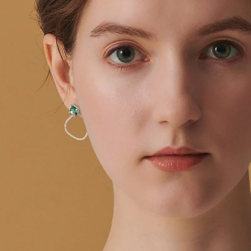 Detachable Two-Way Moss Agate Earrings — hand-worn scale view 2