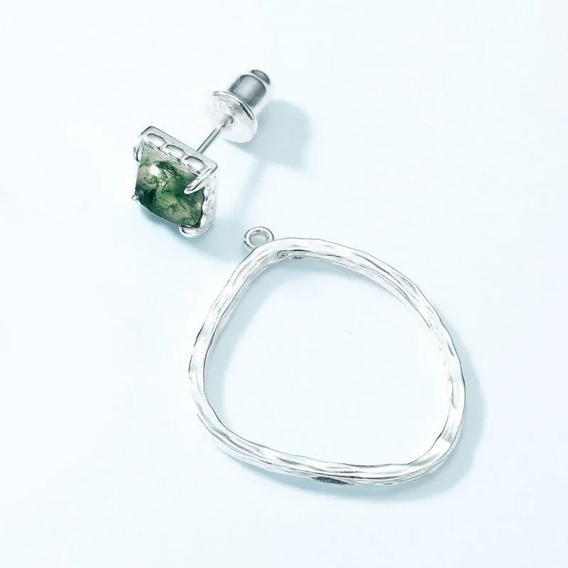 Detachable Two-Way Moss Agate Earrings — side profile and band detail 4