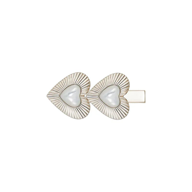 Double Pearl Heart Hair Clip — alternate isolated front view