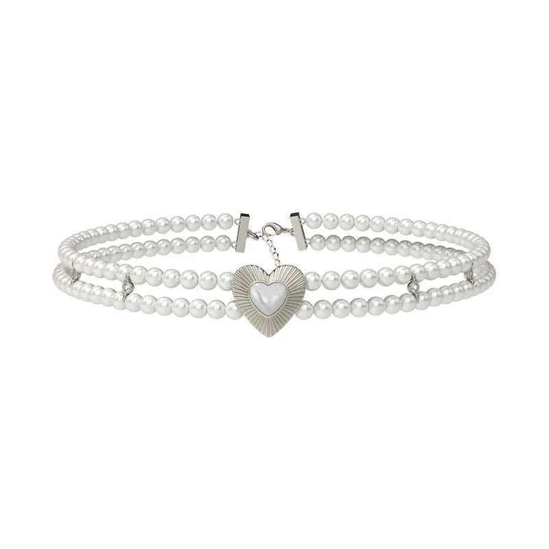 Double-Strand Pearl Heart Choker — alternate isolated full choker view