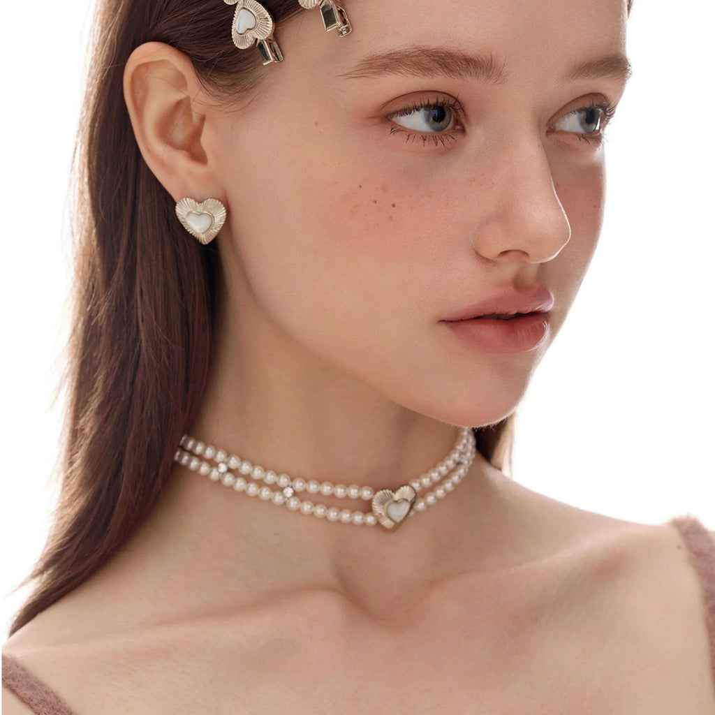 Double-Strand Pearl Heart Choker — alternate portrait with the heart centered