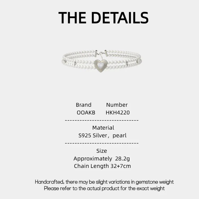 Double-Strand Pearl Heart Choker — specification card with material and size details