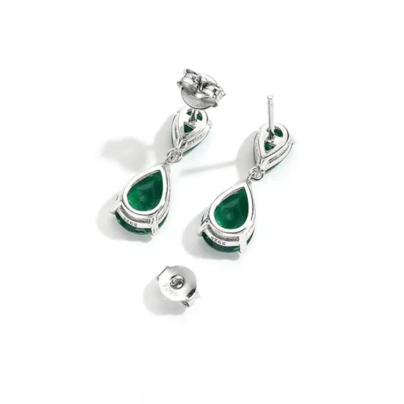 Double Pear-Cut Emerald Drop Earrings rear view showing earring backs