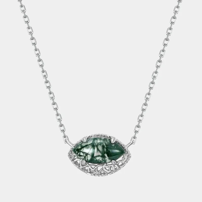 Elegant Moss Agate Pendant Necklace — full necklace view on a light background