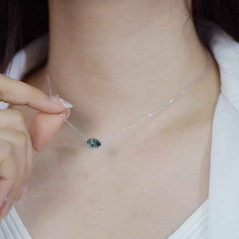 Elegant Moss Agate Pendant Necklace — neckline scale view 2