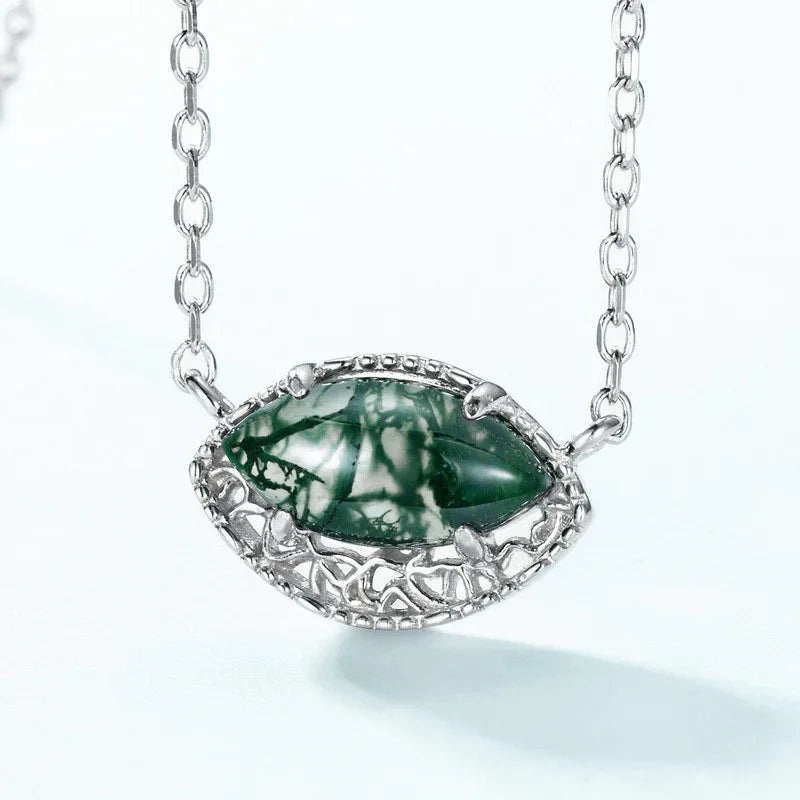 Elegant Moss Agate Pendant Necklace — pendant close-up 3