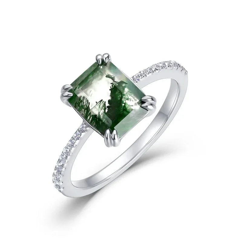 Elegant Moss Agate Ring — side profile and band detail 4