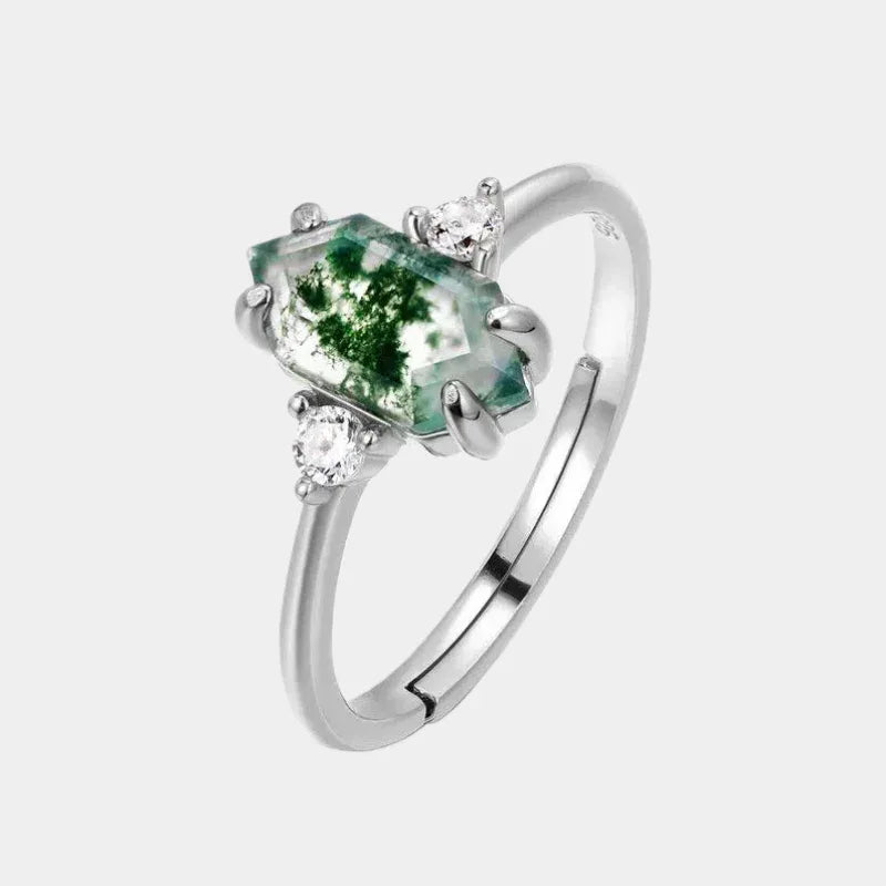 Elegant Style Moss Agate Open Ring — front product view on a light background