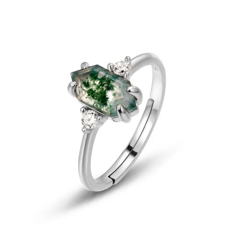 Elegant Style Moss Agate Open Ring — front setting detail 3