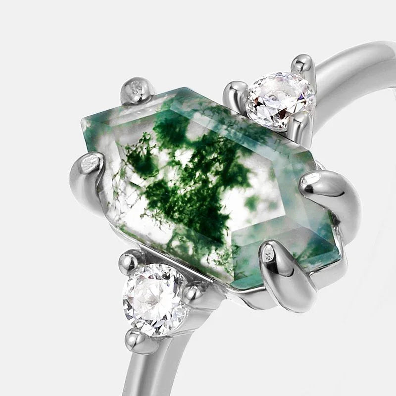 Elegant Style Moss Agate Open Ring — side profile and band detail 4