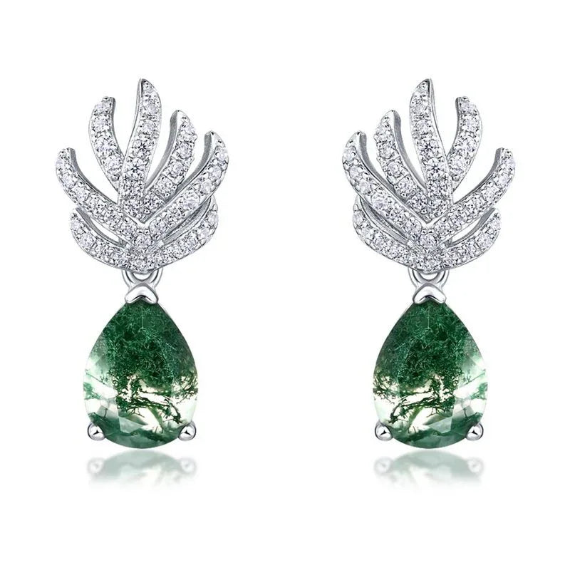 Elegant Teardrop Moss Agate Earrings — alternate front view 6