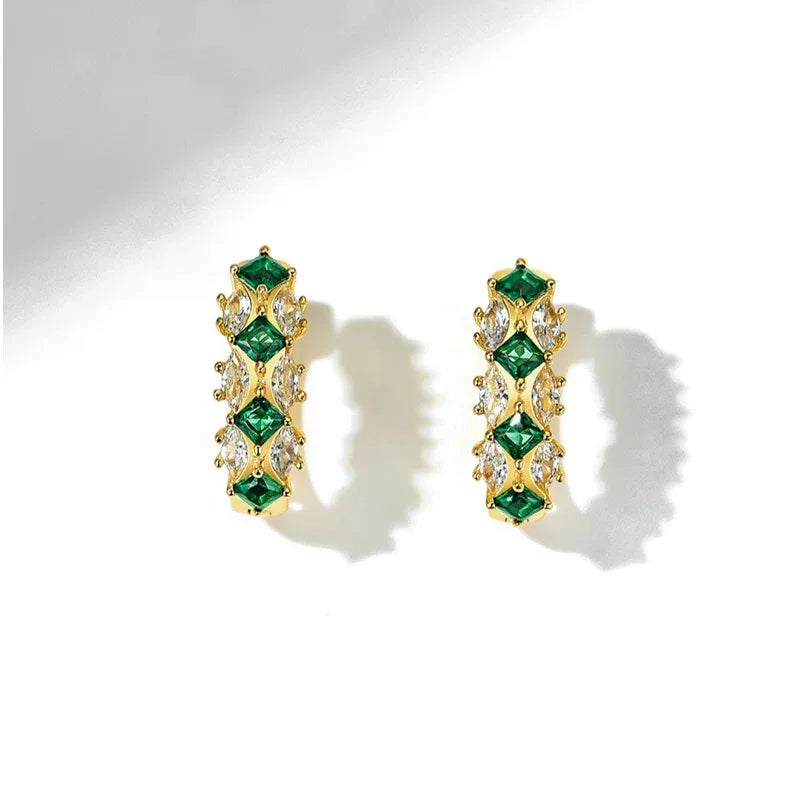 Emerald and Marquise Huggie Hoop Earrings rear view showing earring backs