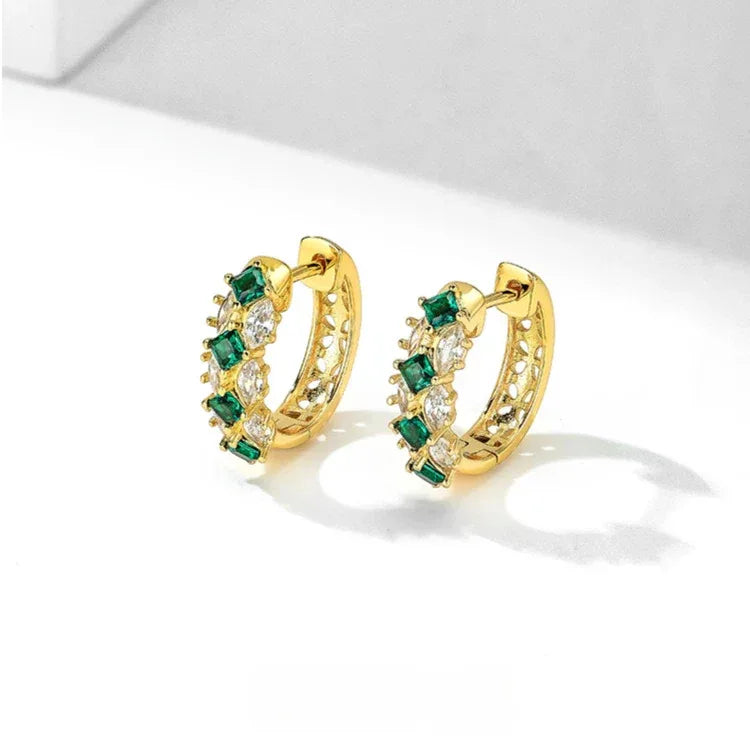 Emerald and Marquise Huggie Hoop Earrings side view showing posts and settings
