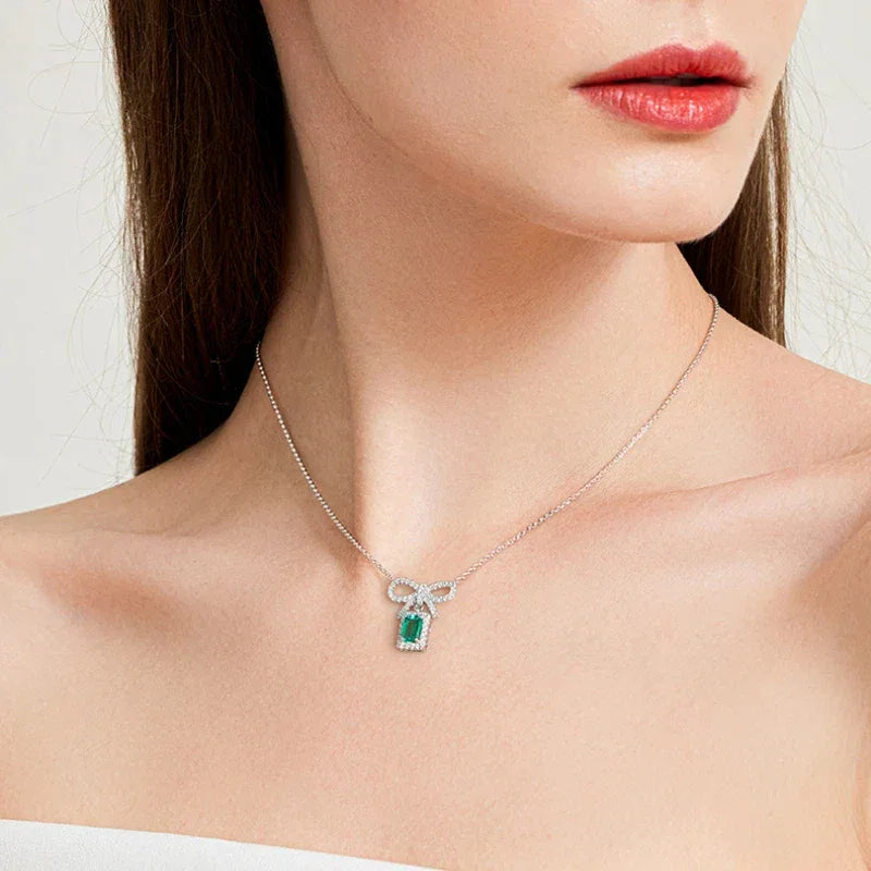 Emerald Bow Pendant Necklace presentation box product view