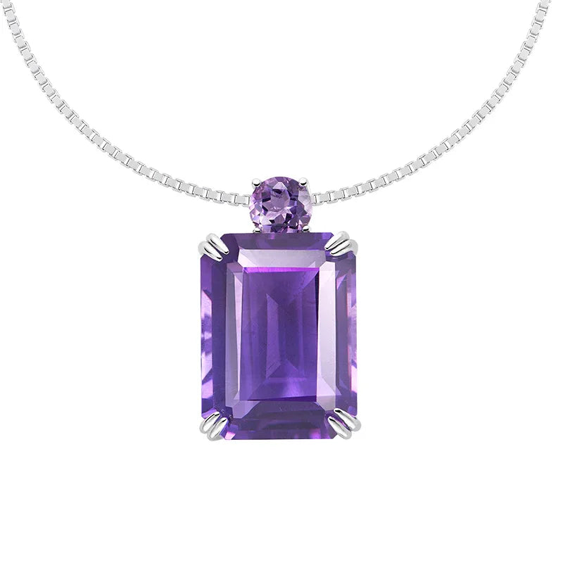 emerald-cut amethyst pendant necklace front pendant view on a white background