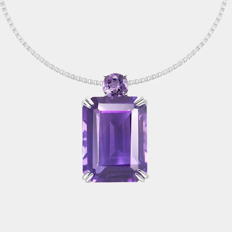 emerald-cut amethyst pendant necklace front product view on a white background