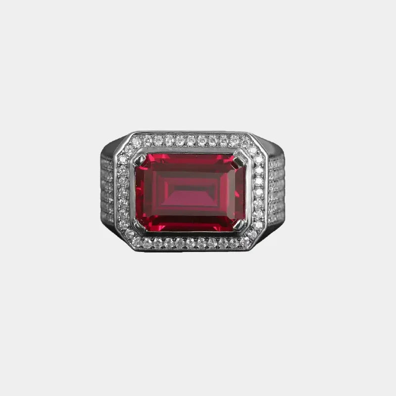 Emerald-Cut Ruby Wide-Band Men's Ring — main ring product view