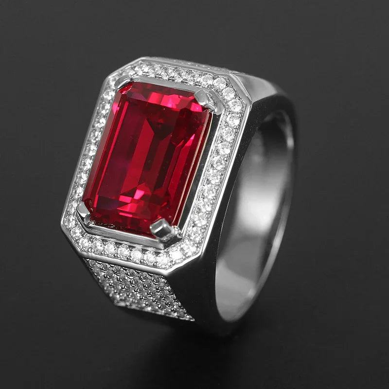 Emerald-Cut Ruby Wide-Band Men's Ring — side profile of ring