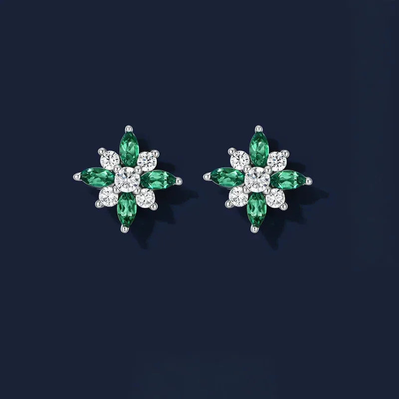 Emerald North Star Stud Earrings side view showing posts and settings