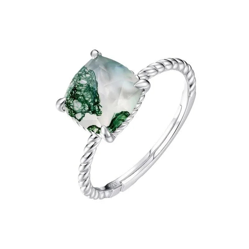 European and American Twist Band Moss Agate Open Ring — angled product view 5
