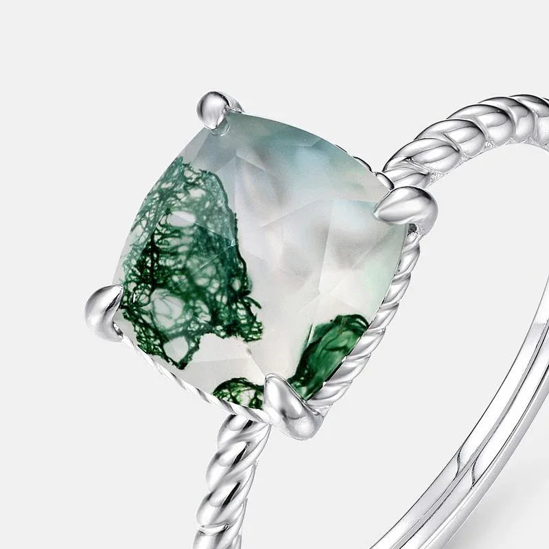 European and American Twist Band Moss Agate Open Ring — side profile and band detail 4