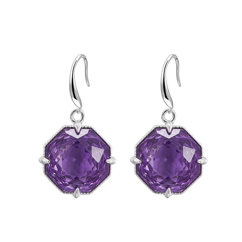 fancy-cut amethyst hook earrings angled pair showing the settings