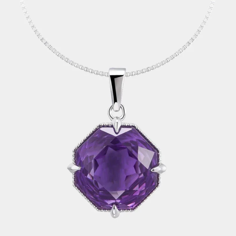 fancy-cut amethyst pendant necklace front product view on a white background