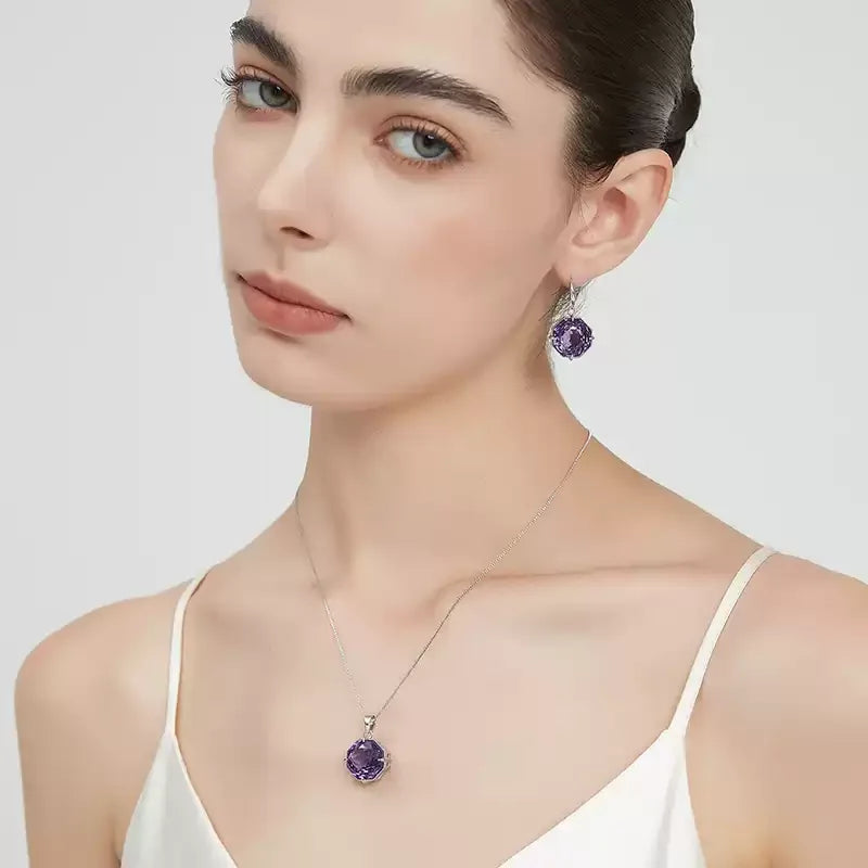 fancy-cut amethyst pendant necklace second neckline view in soft light