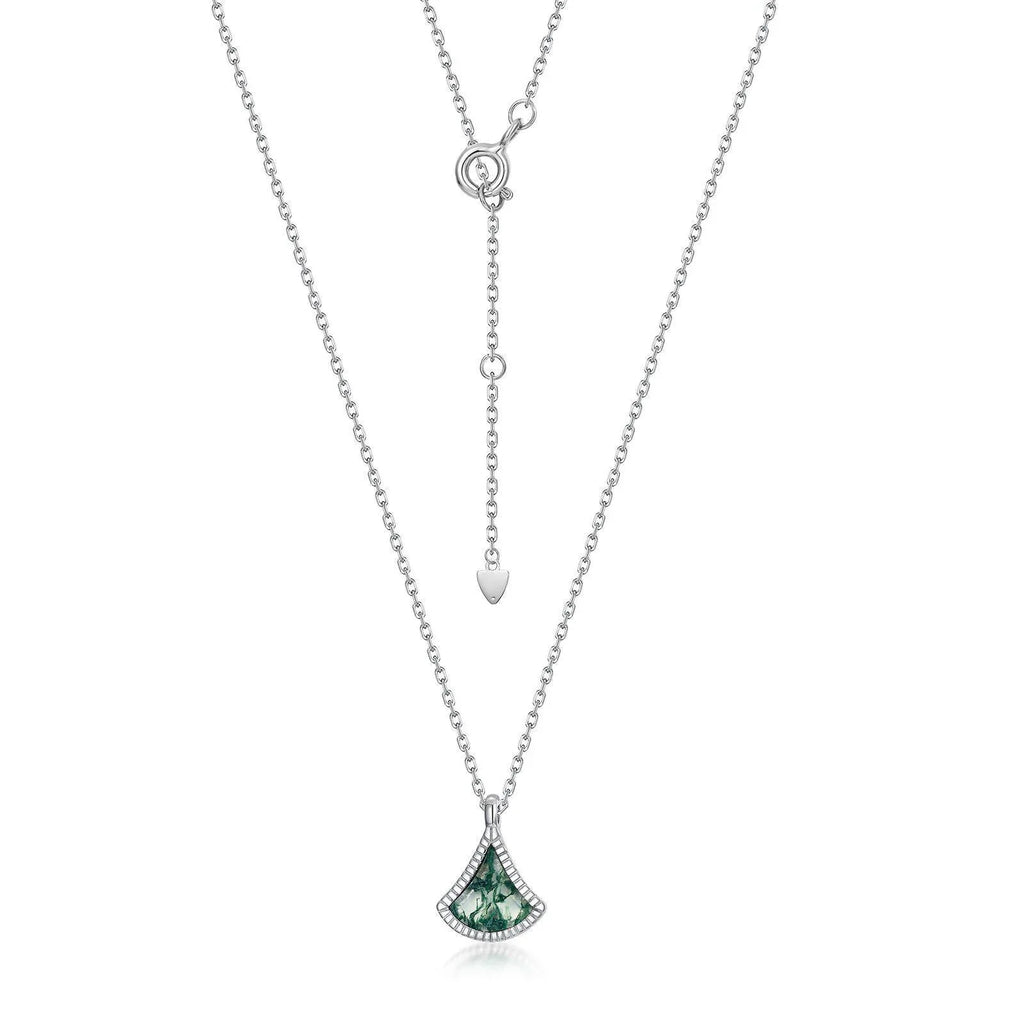 Fashion Outfit Moss Agate Pendant Necklace — full necklace arrangement 5