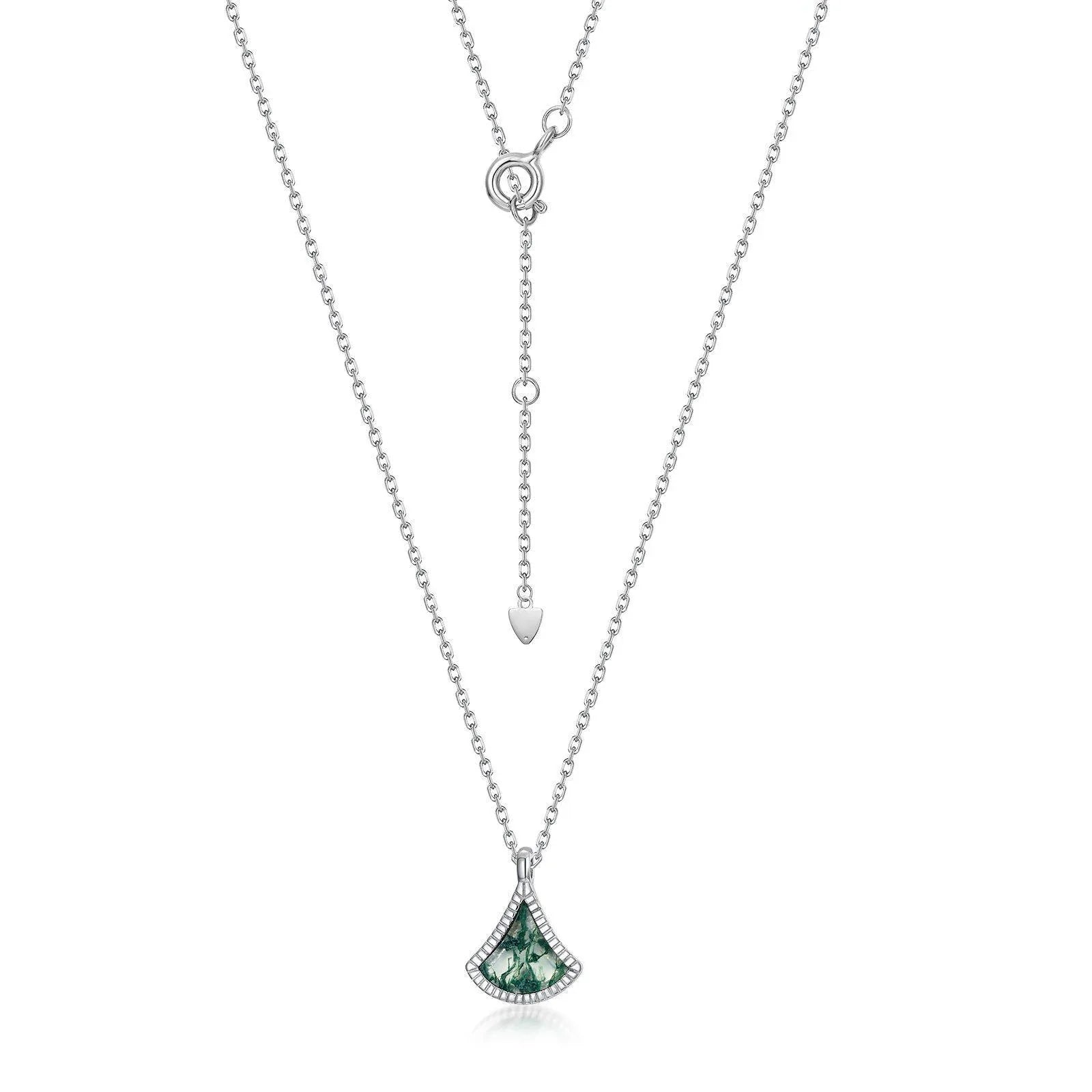 Fashion Outfit Moss Agate Pendant Necklace — full necklace arrangement 5