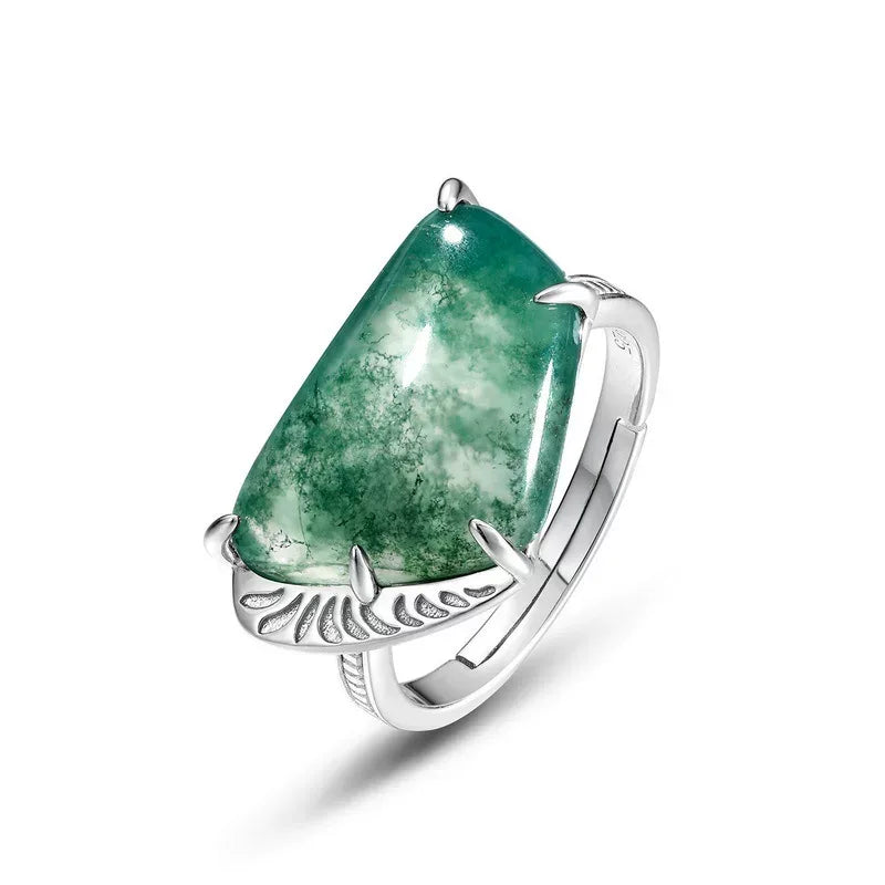 Fashion Stackable Moss Agate Ring — angled product view 5
