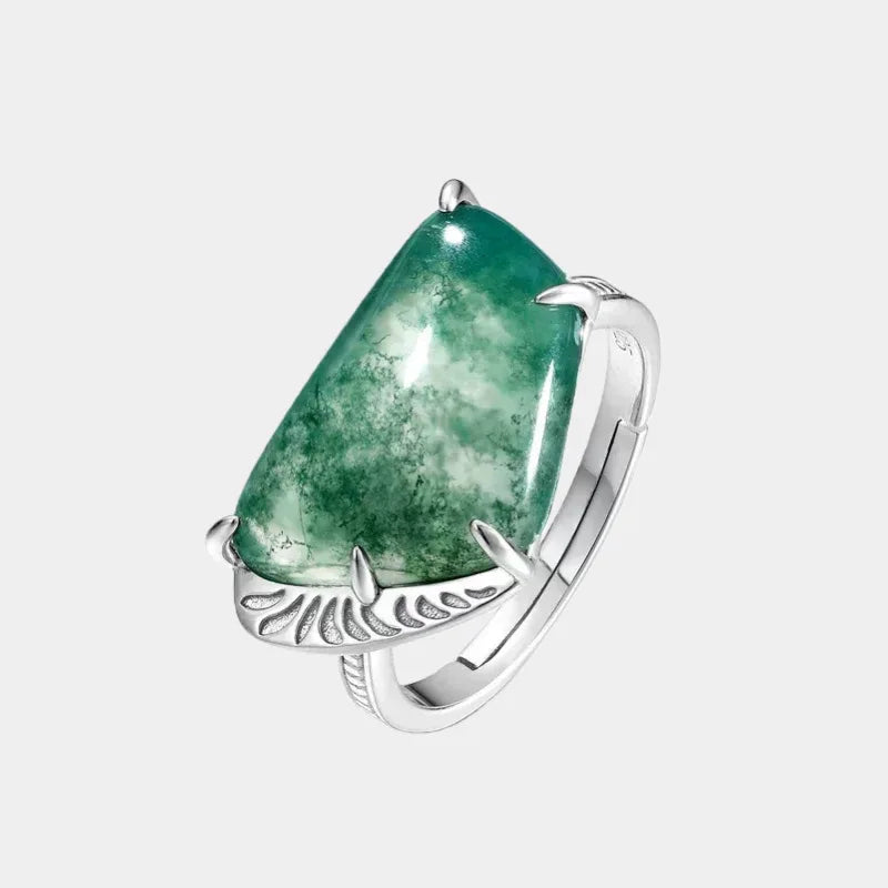 Fashion Stackable Moss Agate Ring — front product view on a light background