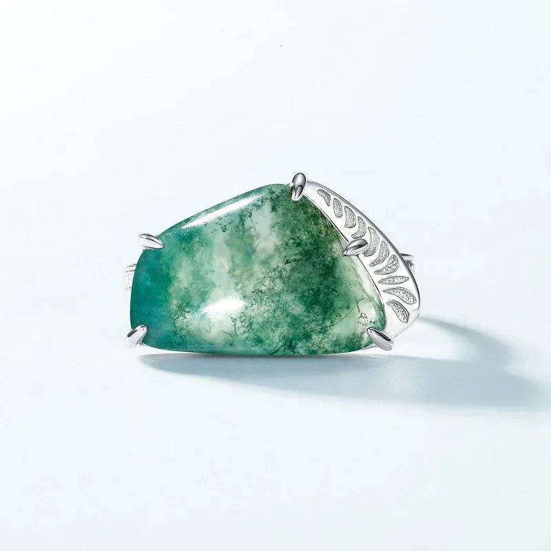 Fashion Stackable Moss Agate Ring — front setting detail 3