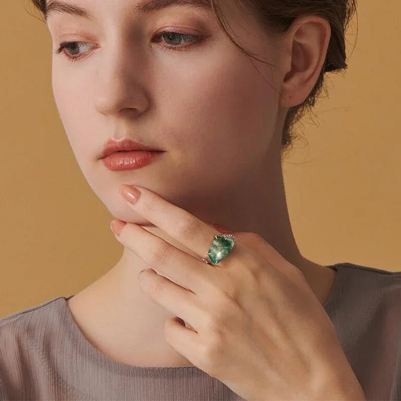 Fashion Stackable Moss Agate Ring — hand-worn scale view 2