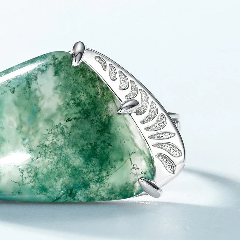 Fashion Stackable Moss Agate Ring — side profile and band detail 4