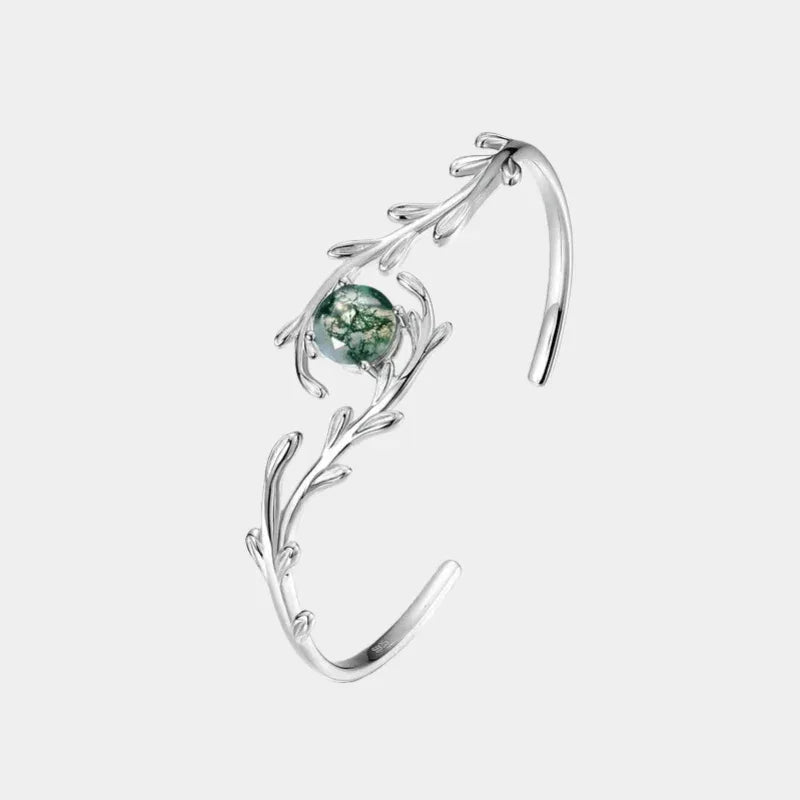 Fashionable Moss Agate Open Bangle — full necklace view on a light background